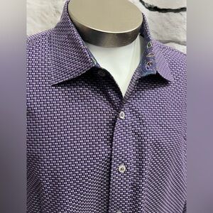 Robert Graham Purple Grey Checkered Button Up Dress Shirt Workwear‎ Classic Geo